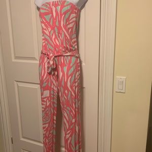 Lilly Pulitzer cotton pants romper. Pink white